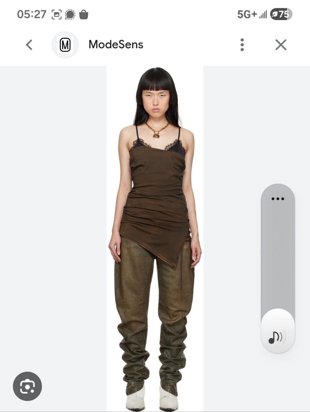 Acne Studios Brown Top With Black Lace Bra and Side Slit Tie-up